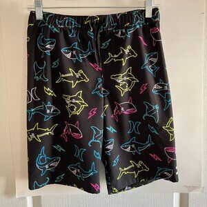 Boys Hurley Swimming Trunks Size 14/16 Neon Sharks Swim Trunks Black.
